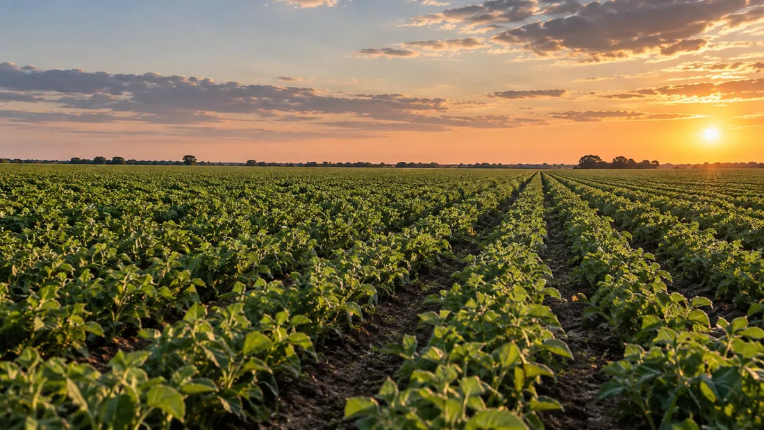 Bean field at sunset